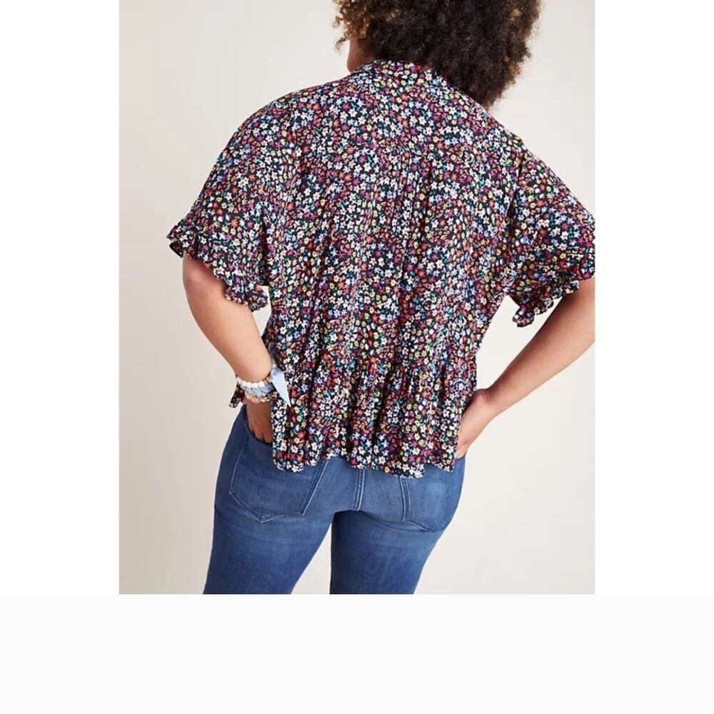 ANTHROPOLOGIE MAEVE Floral Print Flutter Sleeve Women's Top Size Large - Picture 2 of 14
